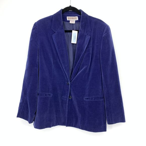 Vintage Worthington Velvet Blazer Jacket Womens Sz L/XL Blue Two Button - Picture 1 of 5